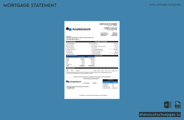 Niederlande Anadolubank Nederland Hypothekenabrechnung Word- und PDF-Beispielvorschau